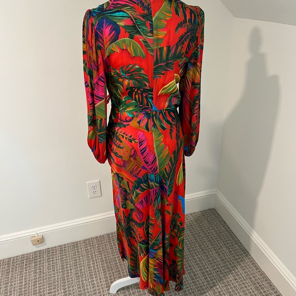 Farm Rio Size M Silk Cutout Dress - Picture 3 of 7